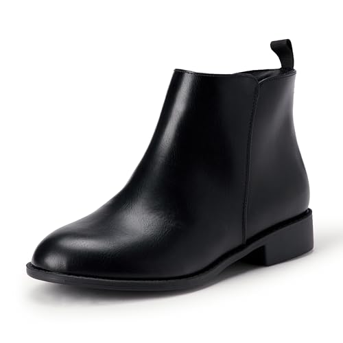 Amazon Essentials Botines Con Cremallera Niña, Negro Cuero de Imitación, 38 EU