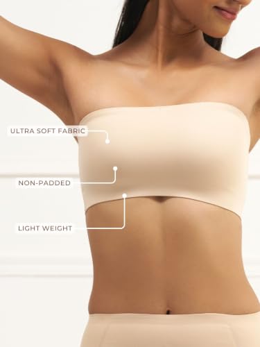 Image of UNDERNEAT Women Seamless Bandeau Bra | Strapless Non-Padded | Wireless Ligthweight and Breathable | Ideal for All Day Comfort | Anti-Slip Silicone Grip Tube Bra for Women