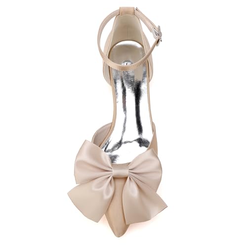 Women's Pointed Toe Flats Ankle Strap Ballet Flats with Bow Flat Bridal Shoes Evening Dress Pumps3