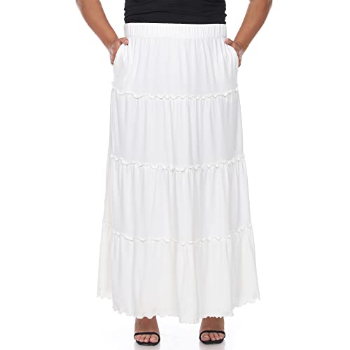 white mark Women's Plus Size High Waist Tiered Maxi Skirt with Pockets