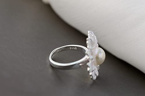 Creative natural pearl dingging ring bague ajustable fleurie femme - 3