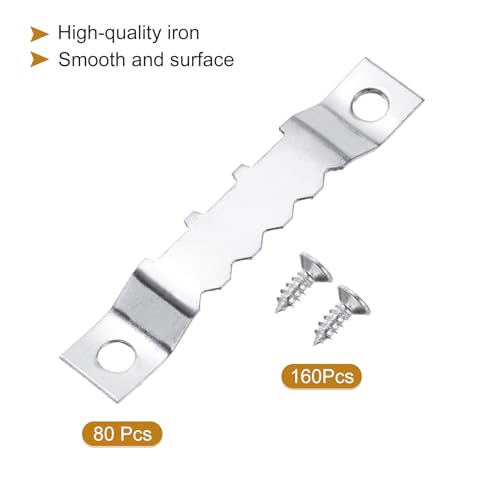 Image of uxcell 80pcs Saw Tooth Picture Hangers with 160pcs Screws, Picture Frames Picture Hangers with Screws for Hanging Clock Paintings Artwork Picture Frame Hook Photos (Silver)