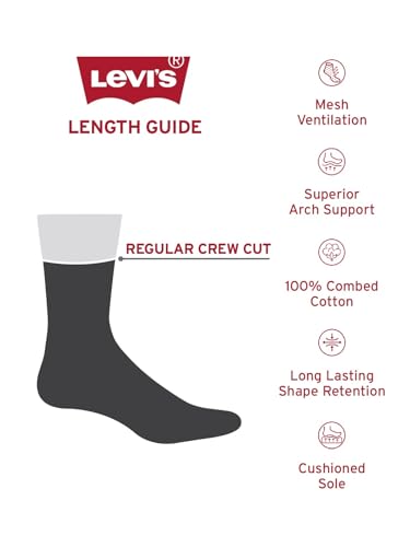 Image of Levi's Men's Cotton Stretch Crew Length Half Terry Ribbed Socks with Cushioned Sole (Pack of 3)