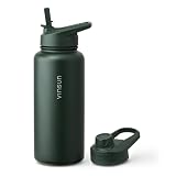 Vinsun Botella Agua Acero Inoxidable 1 Litro, A Prueba de Fugas, sin BPA, Doble Pared - Pajita y Boquilla para Beber, Cantimplora Termica para Deporte