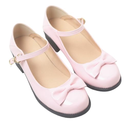 BEROBELLO Women's Lolita Shoes Chunky Mid Heel Bowknot Mary Jane Pumps