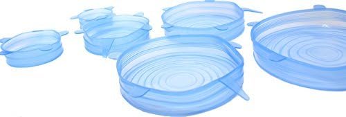 Set of 6 Silicone Storage Container Lids - High Quality Stretch Silicone Lids for All Containers - Fits Drinking Glasses Pyrex Bowls Cups Cans Perfectly - Microwave Safe