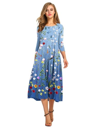 Image of HOTOUCH Women's 3 /4 Sleeve A-line and Flare Midi Long Dress