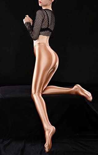 Image of FEOYA Women's Wet Look Footed Leggings Metallic Dance Tights Shiny Leggings Shimmer Pants Glitter Tights