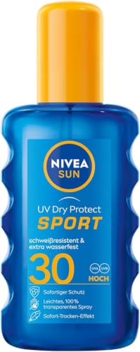 NIVEA SUN UV Dry Protect Sport Sonnenspray LSF 30 (200 ml) 100% transparenter Sonnenschutz speziell für Sportler schweißresistente & extra wasserfeste Sonnencreme