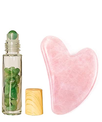 Getmecraft Rose Quartz Gua Sha Scrapping Massage Tool WITH FREE ESSENTIAL OIL BOTTLE ROLLER Gua Sha Facial Tool, Stone Guasha Board for SPA Acupuncture Therapy Trigger Point Treatment (Jade)