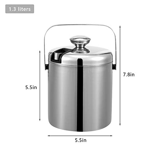 Stainless Steel Ice Buckets With Lid And Tongs Included Strainer Double-Walled Bar Ice Bucket Set For Home Bar And Parties 1.3L #TOP1
