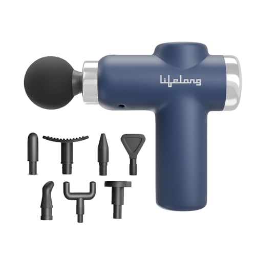 Image of Lifelong Gun Massager for Pain Relief - 8 Massage Heads, 6 Speed Modes, Rechargeable, Quiet 20W Motor, Lightweight & Portable Deep Tissue Massager for Back, Neck, Legs & Travel Use