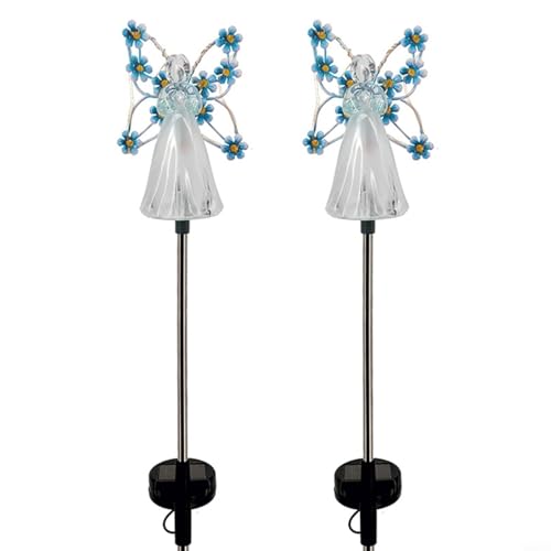 Lot de 2 lampes solaires en forme d'ange LED à changement de couleur pour jardin, cour, allée, pelouse (bleu)