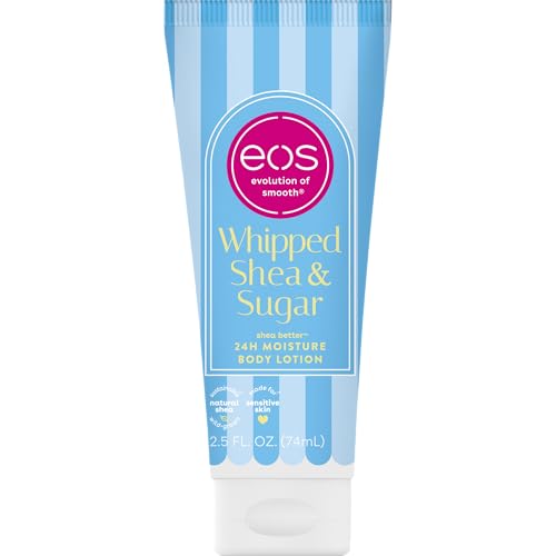 eos Shea Better Travel Size Body Lotion Whipped Shea & Sugar Limited Edition Skin Care 24-Hour Moisture Body Lotion for Women travel size toiletries Vegan 2.5 fl oz