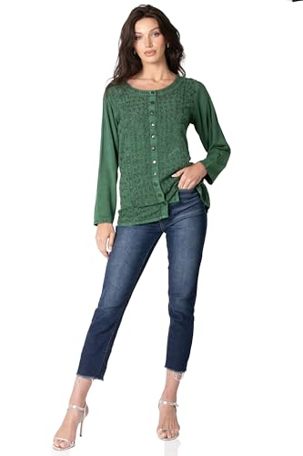 Image of Sakkas Fedella Deep Scoop Neck Long Sleeve Blouse Top with Adjustable Back Straps
