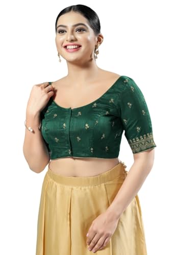 Image of Vamas Women's Silk Padded Self Design Half Sleeve Readymade Saree Blouse (X-1166.ELB)