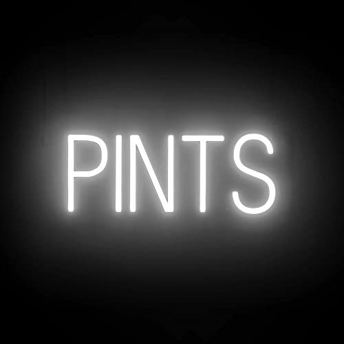 Image of SpellBrite LED Neon PINTS Sign for Business - White, 18 inch x 6 inch | Ultra-Bright Click-Together Signage for Bars & Restaurants, with Visibility from 500 ft - 8 Animations, 6 Brightness Levels