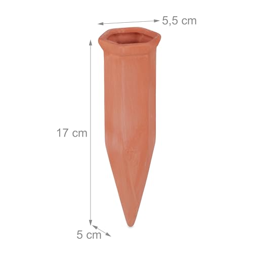 Relaxdays Clay Watering Spikes, Set of 6, Stakes for 1.5 L Plastic Bottes, for Plant Pots & Balcony Beds, Terracotta - Image 4
