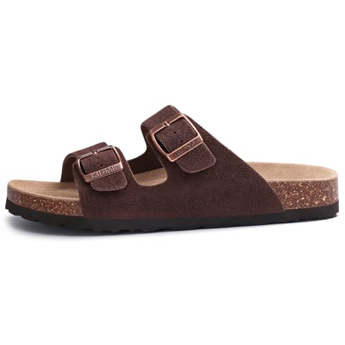 Image of KIDMI Unisex Summer Sandals Arch Support Cork Footbed Slide Sandals with Double Adjustable Buckle for Women Men