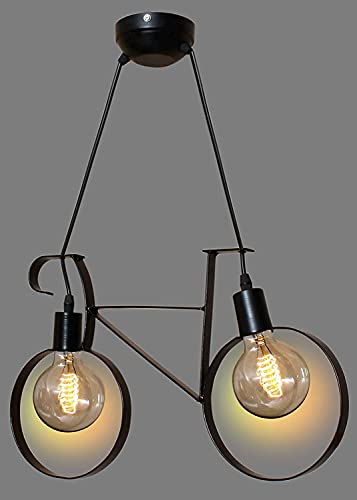 Image of JACKAL Metal Cycle Shape Pendant Light (Withbulb) - Pack of 1, Hanging Ceiling Light with Braided Cord | Fancy Lights for Home, Living Room, Cafe, Restaurants & Bar (Black)