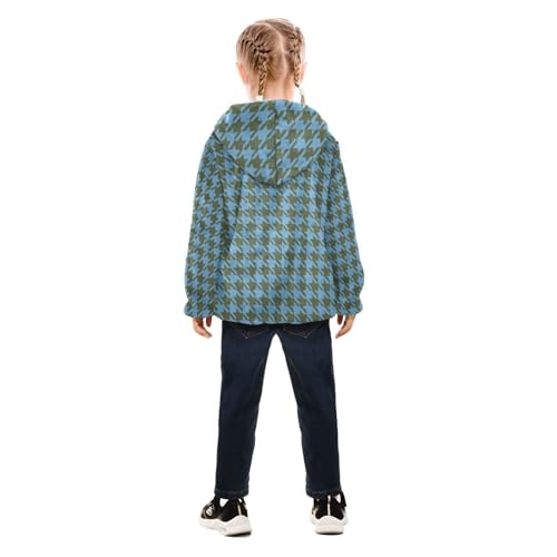 GuoChe Houndstoothbuffalo Plaid Tartan Check Scotland Blue Toddler Girl Fleece Jacket4