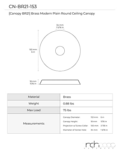 RCH Hardware CN-BR21-153 Brass Modern Round Ceiling Canopy, 6 Inch, Antique Brass