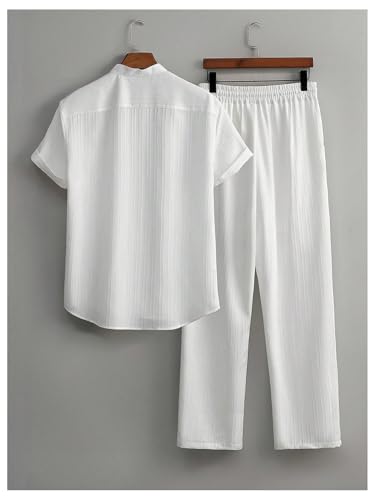 Men's 2 Piece Beach Vacation Outfits Button Down Short Sleeve Shirts and Straight Leg Pants Set2
