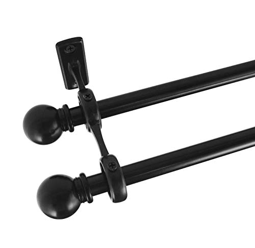 AddGrace 2 Pack Double Curtain Rod Brackets 1 Inch Curtain Rod Holders for Bedroom Living Room (Black)