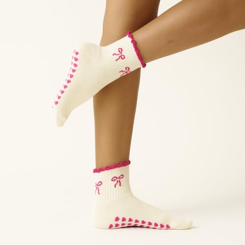 Image of Shapes Studio Half Calf Grip Socks, Cute Fruit Pilates Socks, Ruffle Socks, Non-Slip for Barre Yoga