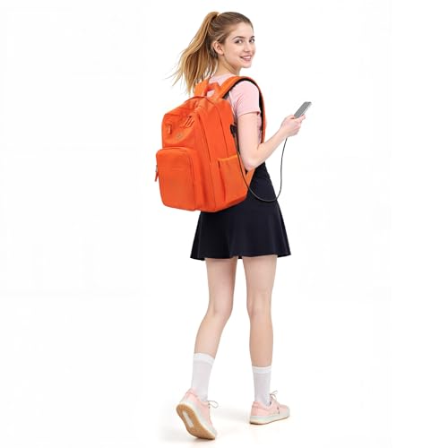 Image of ZORFIN 36L Backpack for College, and Travel: Water Resistant Bookbag with 8 Compartments - Tangerine