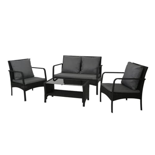 Image of Amazon Brand - Solimo Zeno Outdoor Sofa Set || Balcony Sofa || Patio Furniture Sets || Indoor Sofa|| Wicker Rattan Garden Sofa Set with Cushion and Center Table, 4 Seater (Black & Grey)