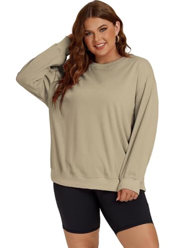 Image of ROSRISS Womens-Plus-Size-Sweatshirts Oversized Long Sleeve Shirts Trendy Crew Neck Pullover Sweaters Casual Tops XL-5XL