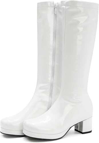 Agodor Women's 70's Gogo Boots Chunky Knee High Platform Boots with Zipper2