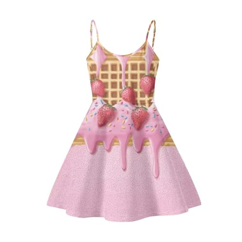 Image of Women's Spaghetti Strap Dress Summer Casual Swing Sundress Girls Beachwear Swing Mini Dress