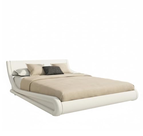 MB Muebles Bonitos | Lit Double Alessia avec Coffre de Rangement | pour Matelas 160x200 cm | Cadre de Lit en Simili Cuir Blanc avec Sommier à Lattes | Design...