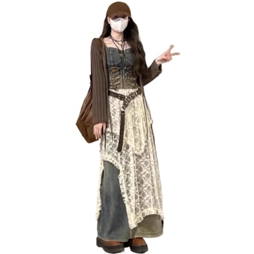 HUANGBAIYI Large Size Fat French Retro lace ??Skirt for Women Spring and Summer Design Long Skirt S1 Skirt XS