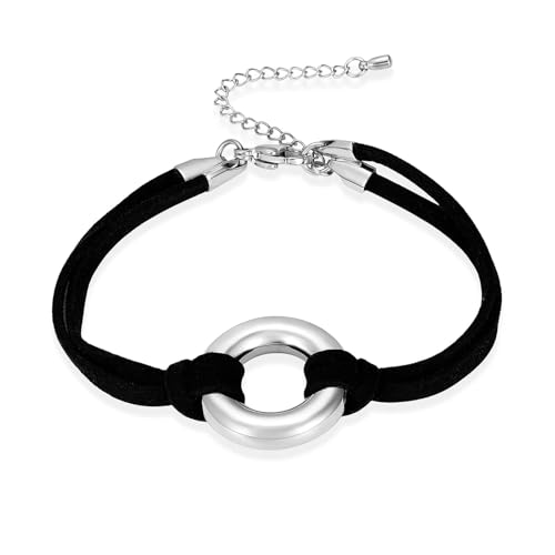 Bracelet de crémation cuir et acier cercle de vie précieux