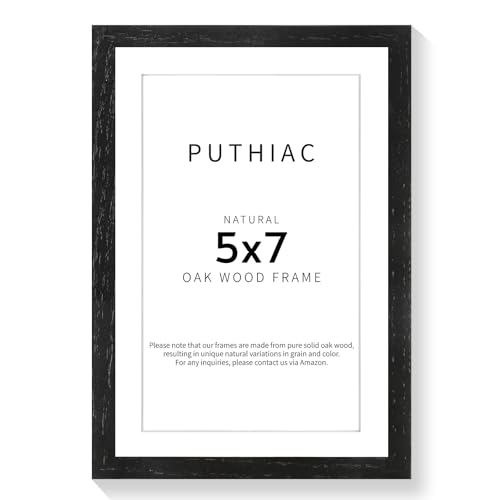 puthiac 5x7 Oak Wood Picture Frame - Minimalist 5x7 Picture Frame, 5"x7" Frame Wood, Natural Solid Wooden Picture Frames for Wall Art Photo and Prints(1 Pack, Black)