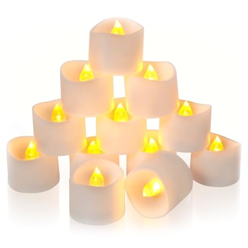 Lot de 12 Bougies LED,Bougie Chauffe Plat LED sans Flamme,Blanc Chaud,avec Pile CR2032,Plus de 150 Heures d'autonomie,Bougie Electrique pour Noël, Pâques, Mariage,...