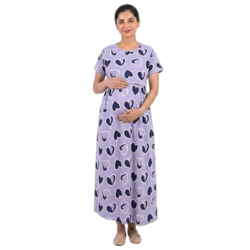 Image of Zero Clothing Feeding Dress for New Moms Casual Loungewear Ankle Length | Cotton Maternity Nighty | Zipless Feeding Dresses for Women | Pregnancy & Nursing Wear
