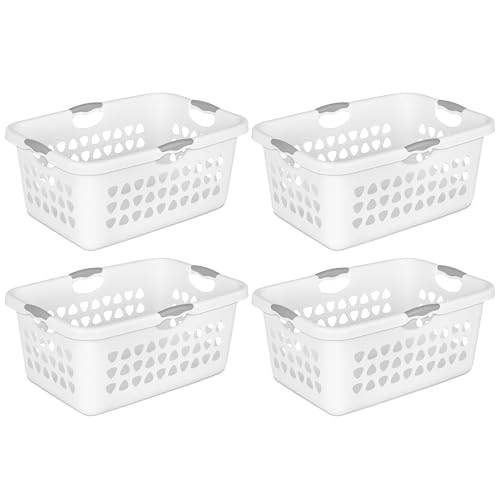 Sterilite 4 Pack Ultra Laundry Basket, Plastic Clothes Hamper, Large Rectangle Bin with 4 Comfort Grip Handles, 2 Bushel Capacity, White