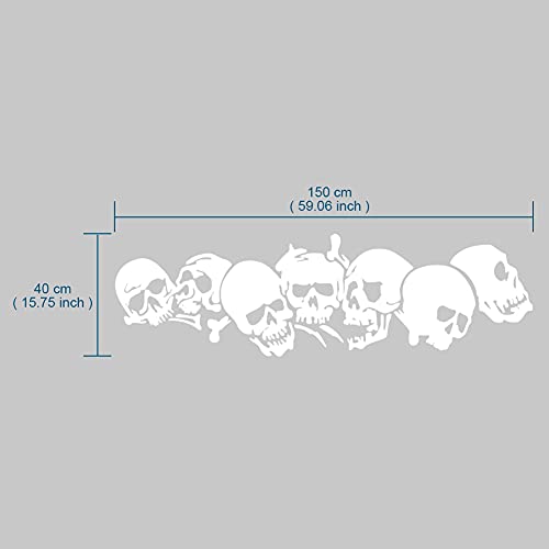 Image of Skull Pattern Auto Side Body Decals Sticker Skull Row Graphics Car Racing Sport Decoration Sticker Self Adhesive Vinyl Sticker 59.06'' x 15.75'', White