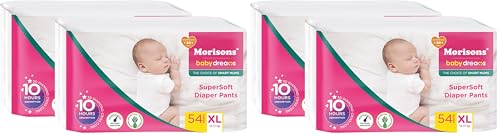 Image of Morisons* babydreams THE CHOICE OF SMART MUMS Morisons babydreams THE CHOICE OF SMART MUMS Super Soft Diaper Pant XL 108 Count 54 Count Pack of 4