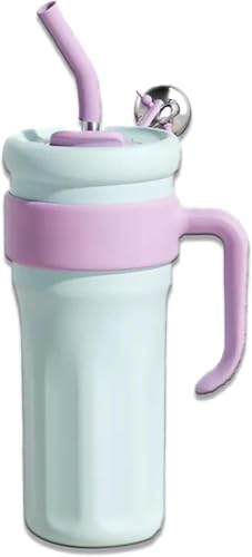 Vilom タンブラー 保温 保冷 広口 直飲み 蓋付き 大容量 1.25L 水筒 ストロー付き 手提げひも付き スポーツボトル ステンレス おしゃれ アウトドア オフィス レジャー 運動会 プレゼント 母の日 (ブルー)