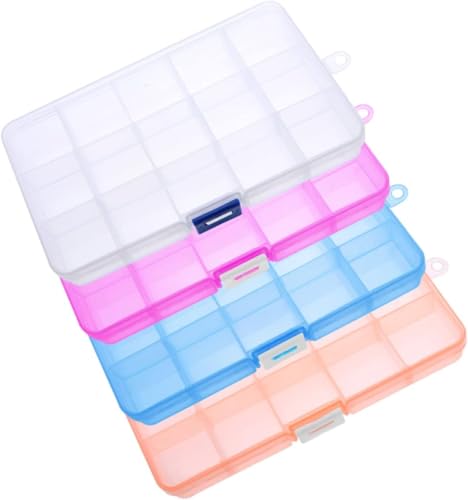 PIQIUQIU Lot de 4 boîtes de rangement en plastique avec 15 compartiments, 17,3 x 10 x 2,2 cm, pour...