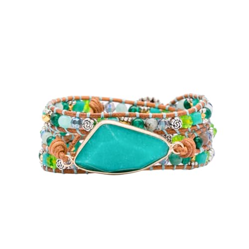 Image of YGLINE Natural Stone Bracelet 5 Wraps Bracelet Handmade Blue Color Boho Bracelet for Women Bracelet
