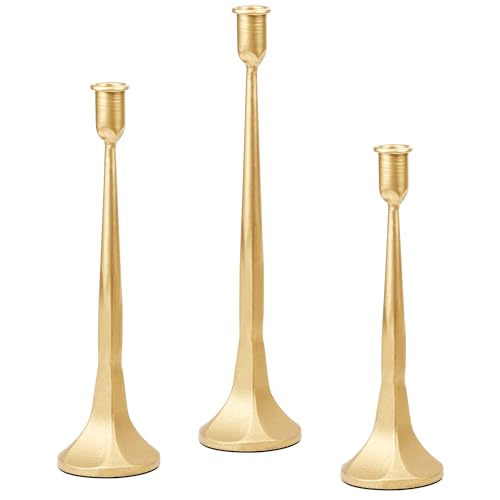 Gold Candlestick Holders Decor - Candle Holder Meatl Taper Candle Holders Sticks Holder Centerpiece Wedding Table Decor for Home Christmas, Wedding, Dinning, Party, Anniversary?Set of 3? (Gold)