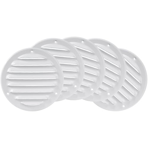 Image of 5 Pack - White 4 Inch Vent Covers - Metal Round Soffit Vent - Air Vent Louver - Grille Cover - Built-in Fly Screen Mesh - HVAC Ventilation