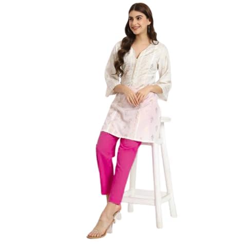 Image of Aarav Fabric Women's 100% Cotton Casual Pant | Ankle Length Regular fit Cotton Trouser | Straight Fit Formal Pants for Kurti, Office, Casual and Daily Outdoor Lifestyle