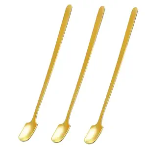 PPhtony Gold Long Handle Spoon Stir Stick 5.7inch Square Head Stainless Steel Stirrer Modere Trim for Coffee Tea Mixing Stirring Tall Glasses Cold Hot Drinks Ice Cube Cocktail Milkshake Milks (3)